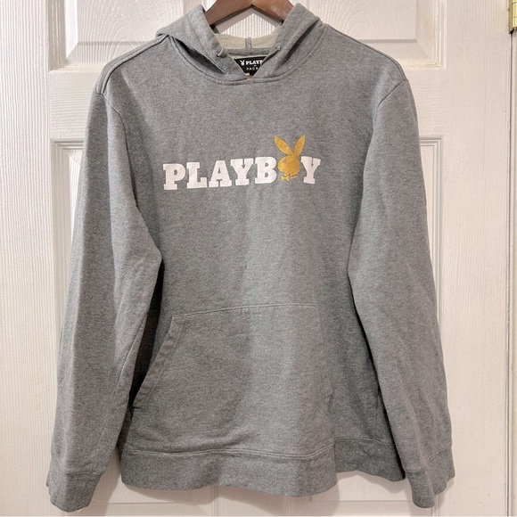 PLAYBOY Tops - Playboy By Pacsun Hoodie Sweatshirt Gray White Metallic Gold Size Medium